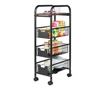 MWUCAIXIA Chariot de cuisine à roulettes, chariot utilitaire roulant à 4 pneus avec housse en bois, étagère multifonction en fil métallique (E 4)