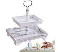 MWZBTG Étagère à Plateaux - Support d'Affichage en Bois à Étages avec Poignée en Métal - Porte-Objets Rectangulaire pour Cuisine Table à Manger Fruits Desserts Pâtisseries Décoration