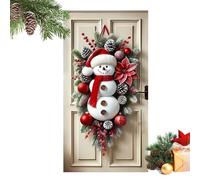 MWZBTG Habillage de porte avec motif bonhomme de neige, 180 x 90 cm, tissu en polyester, décoration de porte de Noël, guirlande de bonhomme de neige avec écharpe, couverture de porte de Noël pour