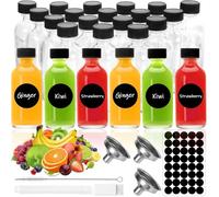 MWZEAUL 24PCS Mini Bouteille Verre, 60ml Petit Pot Verre Réutilisables, Mini Bouteille Shot Ginger avec Entonnoir Étiquette Brosse, Shot Petite Bouteille en Verre de Gingembre, Mignonette, Rhum, Jus