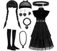 MWZEAUL Kit de Déguisement Halloween Costume pour Fille, 8 Pièces Robe Costume Enfant avec Perruque pour Fête Cosplay Spectacle de Scène, pour 7 à 8 Ans, 130 cm