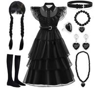 MWZEAUL Kit de Déguisement Halloween pour Filles, Noire Halloween Robe Family Fantaisie Costume avec Perruque, Déguisement Enfant pour Halloweens Carnaval Anniversaire Fête Cosplay, 4-5 Ans, 110cm