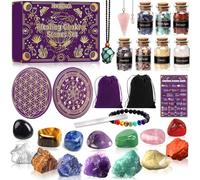 MWZEAUL Kit de Pierres Précieuses, 21 Pièces Gemmes et Cristaux de Guérison Naturelle, avec Fleur de Vie pour Recharger les Pierres, pour Méditation Yoga Sommeil Étude, Cadeau pour Halloween Noël