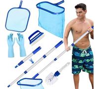 MWZEAUL Kit de Piscine Nettoyage, Épuisette de Surface Piscine et Epuisette Piscine Fond, Filet de Piscine Maille Fine avec Manche Télescopique en Aluminium, pour Piscines, Spas, Fontaine, Étang