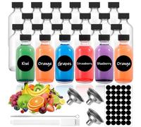 MWZEAUL Lot de 24 bouteilles à shot en verre à remplir, réutilisables de 60 ml, avec couvercle, petites bouteilles à remplir avec du jus, du gingembre, du whisky, des huiles essentielles, pour fêtes