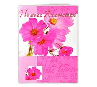 MX-3001 Grande Carte Maxi A4 Heureux Anniversaire - Fleur Rose Floral Nature