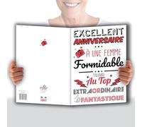 MX-4015 MAXI Grande Carte Géante XXL pour ANNIVERSAIRE FEMME + Enveloppe format 32x23cm - Formidable Top Extraordinaire Fantastique 1 An de Plus Pour cadeau à une amie, mère, fille Fabriqué en France