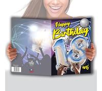 MX-5018 MAXI Grande Carte Géante XXL pour ANNIVERSAIRE 18 ANS Majorité Mixte H/F + Enveloppe format 32x23cm - Ballons Chiffres Nombre Argenté Fêter Musique Disco Boule à Facettes - Fabriqué en France