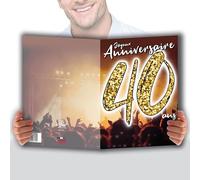 MX-5040 MAXI Grande Carte Géante XXL pour ANNIVERSAIRE 40 ANS Mixte H/F + Enveloppe format 32x23cm - Chiffres Nombre Doré Fêter Danser les mains en l'air Musique Ambiance Concert - Fabriqué en France
