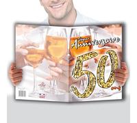 MX-5050 MAXI Grande Carte Géante XXL pour ANNIVERSAIRE 50 ANS Mixte H/F + Enveloppe format 32x23cm - Chiffres Nombre Doré Fêter Trinquer à la Santé au Bonheur Spritz Apéro - Fabriqué en France