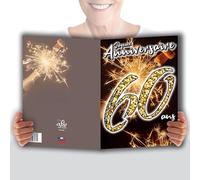 MX-5060 MAXI Grande Carte Géante XXL pour ANNIVERSAIRE 60 ANS Mixte H/F + Enveloppe format 32x23cm - Chiffres Nombre Doré Fêter Feu d'artifice Scintillant Bouchon de Champagne - Fabriqué en France