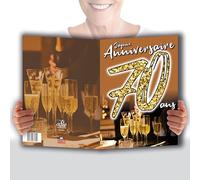 MX-5070 MAXI Grande Carte Géante XXL pour ANNIVERSAIRE 70 ANS Mixte H/F + Enveloppe format 32x23cm - Chiffres Nombre Doré Fêter Flutes Champagne Pétillant Bulles de Bonheur Trinquer Fabriqué en France