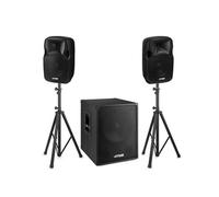 MAX MX700 Système Triphonique Actif 2.1, Puissance 750W, Subwoofer 12” et 2X Enceintes 8”, Entrées Micro et Ligne RCA ou Jack 6,35mm, Idéal pour Les Soirées et Évènements
