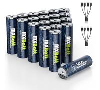 MXBatt AA Lot de 20 Batterie Portable Rechargeable Piles Rechargeables USB C 1,5 V 3400 mWh Haute Capacité Lithium avec Chargeurs de Piles Câble USB C 1500 Cycles