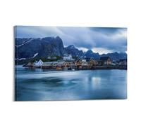MXBFYEEB Poster décoratif sur toile de paysage des îles Lofoten et impression d'art moderne pour chambre à coucher (50 x 75 cm)