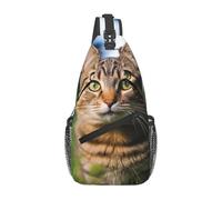 MXDLKSWPOH Sac à bandoulière croisé - Imprimé moderne du milieu du siècle - Sac à dos décontracté - Sac à dos de voyage, Un chat tigré sur l'herbe regardant la caméra, Taille unique