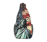 MXDLKSWPOH Sac à dos croisé à bandoulière avec inscription « Lmage of Wolf in the Snow » - Sac à dos décontracté pour voyage, Statue de la Liberté Drapeau Américain, Taille unique