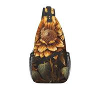 MXDLKSWPOH Sac à dos croisé à bandoulière avec inscription « Lmage of Wolf in the Snow » - Sac à dos décontracté pour voyage, Tournesol sur fond noir, Taille unique