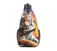 MXDLKSWPOH Sac à dos croisé à bandoulière avec inscription « Lmage of Wolf in the Snow » - Sac à dos décontracté pour voyage, Coucher de soleil coloré tigre, Taille unique
