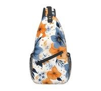 MXDLKSWPOH Sac à dos croisé à bandoulière avec inscription « Lmage of Wolf in the Snow » - Sac à dos décontracté pour voyage, Fleurs bleues et oranges, Taille unique