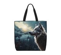 MXDLKSWPOH Sac fourre-tout réutilisable, sac à provisions motif chien beagle, sac à main décontracté grande capacité, Loup la nuit, Taille unique