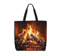 MXDLKSWPOH Sac fourre-tout réutilisable, sac d'épicerie hippopotame, sacs de courses grande capacité, sac à main décontracté à bandoulière, Grande cheminée à bois de chauffage, Taille unique