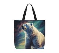 MXDLKSWPOH Sac fourre-tout réutilisable, sac d'épicerie motif yorkshire, sacs de courses grande capacité, sac à main décontracté à bandoulière, Northern Lights Ours polaire, Taille unique