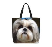 MXDLKSWPOH Sac fourre-tout réutilisable, sac d'épicerie vintage, carte du monde ancien, sacs de courses grande capacité, sac à main décontracté à bandoulière, Chien Shih Tzu, Taille unique