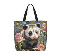 MXDLKSWPOH Sac fourre-tout réutilisable, sac d'épicerie vintage, carte du monde ancien, sacs de courses grande capacité, sac à main décontracté à bandoulière, Opossum et roses, Taille unique