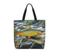 MXDLKSWPOH Sac fourre-tout réutilisable, sac d'épicerie vintage, carte du monde ancien, sacs de courses grande capacité, sac à main décontracté à bandoulière, Brook Trout Fly Fishing, Taille unique