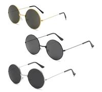 MXGHIR Lot de 3 lunettes de soleil rondes pour homme et femme - Style rétro classique - Monture en métal - Lunettes de soleil polarisées - Hippie, fête, voyage, conduite (noir, or, argent)