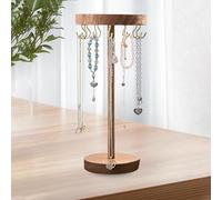 MXGHIR Présentoir à bijoux, en bois, portable, avec 12 crochets, rangement pour chaînes, convient pour la maison, la chambre à coucher ou la coiffeuse (couleur noyer)