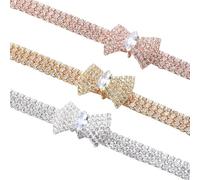 MXGRAPHIC Collier for Chien Chihuahua avec nœud Papillon en Zircon, Or Rose, Bouton Homard, avec boîte d'emballage, Accessoires réglables for Animaux de Compagnie(Wood Color Box,M)