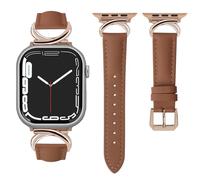mxiixnai Compatible avec Le Bracelet Apple Watch 44mm 45mm 42mm 49mm,Boucle métal en forme de C Cuir Véritable Bracelet Remplacement pour iwatch Series Ultra 2/9/8/7/6/5/4/3/SE,Marron/Or rose