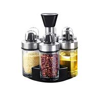 Mxixi 6 pièces Huile et vinaigre sel & Poivre Cruet Ensembles de Bouteilles - 360 degrés Tourner en Verre Durable en Acier Inoxydable Distributeur d'huile sans Plomb Carafe Carafe pour la Cuisine