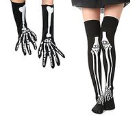 MXJFYY 2 Paires de Gants d'Halloween Chaussettes à Bras Longs Gants de Squelette Chaussettes Costume d'Halloween pour Enfants et Adultes (A)