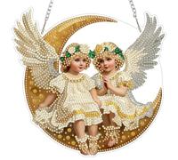 MXJSUA Deux petits anges Diamond Painting Adulte Pendentif, Diamond-Painting Hanging, Diamant Painting Suspendus avec Chaîne pour Jardin, Porte et Fenêtre Décoration