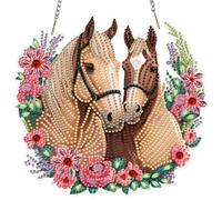 MXJSUA DIY Diamond Painting Adulte Pendentif, Diamond-Painting Hanging, Diamant Painting Suspendus avec Chaîne pour Jardin, Porte et Fenêtre Décoration 20x20CM （Deux Chevaux）