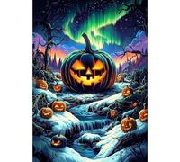 MXJSUA Kit de peinture diamant à faire soi-même forêt enchantée d'Halloween pour adultes, peinture diamant pour débutants, image de diamant de citrouille avec points ronds complets, cadeau artisanal