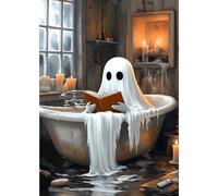 MXJSUA Kit de peinture diamant à faire soi-même pour adultes, fantôme lisant dans la baignoire - Peinture diamant pour débutants, image diamant avec points ronds - 30,5 x 40,6 cm