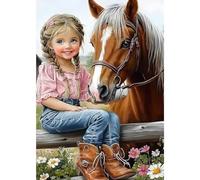 MXJSUA Kit de peinture diamant à faire soi-même pour adultes, filles et chevaux, peinture diamant pour débutants, image diamant avec points ronds complets, cadeau artisanal, 30,5 x 40,6 cm