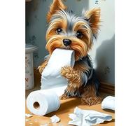 MXJSUA Kit de peinture diamant à faire soi-même pour adultes, motif chien Yorkshire Terrier pour débutants, image diamant avec points ronds complets, cadeau 30,5 x 40,6 cm