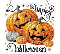 MXJSUA Kit de peinture diamant à suspendre d'Halloween avec chaîne, motif citrouille Jack o-' Lantern pour adultes, décoration d'intérieur