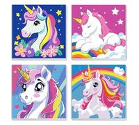 MXJSUA Licorne De Dessin Animé Lot De 4 Kits De Peinture Par Numéros Pour Enfants Avec Cadre Pour Âges 6-12, Motif Animé Peintures À L’Huile Acryliques Pour Décoration Maison 20x20cm