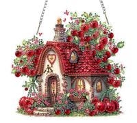 MXJSUA Maison des Cerises Diamond Painting Adulte Pendentif, Diamond-Painting Hanging, Diamant Painting Suspendus avec Chaîne pour Jardin, Porte et Fenêtre Décoration