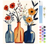 MXJSUA Peinture par Numéros pour Adulte, DIY Peinture Acrylique pour Adultes Débutants Facile sur Toile 40×50 cm avec peintures et pinceaux, Vases En Verre Fleurs (sans Cadre)