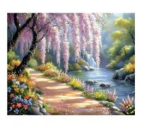 MXJSUA Peinture par Numéros pour Adulte, DIY Peinture Acrylique pour Adultes Débutants Facile sur Toile 40×50 cm avec peintures et pinceaux, Paysage De Printemps (sans Cadre)