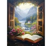 MXJSUA Peinture par Numéros pour Adulte, DIY Peinture Acrylique pour Adultes Débutants Facile sur Toile 40×50 cm avec peintures et pinceaux, Paysage De Fenêtre (sans Cadre)