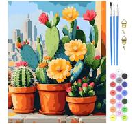 MXJSUA Peinture par Numéros pour Adulte, DIY Peinture Acrylique pour Adultes Débutants Facile sur Toile 40×50 cm avec peintures et pinceaux, Fleurs De Cactus (sans Cadre)