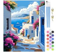 MXJSUA Peinture par Numéros pour Adulte, DIY Peinture Acrylique pour Adultes Débutants Facile sur Toile 40×50 cm avec peintures et pinceaux, Santorin (sans Cadre)